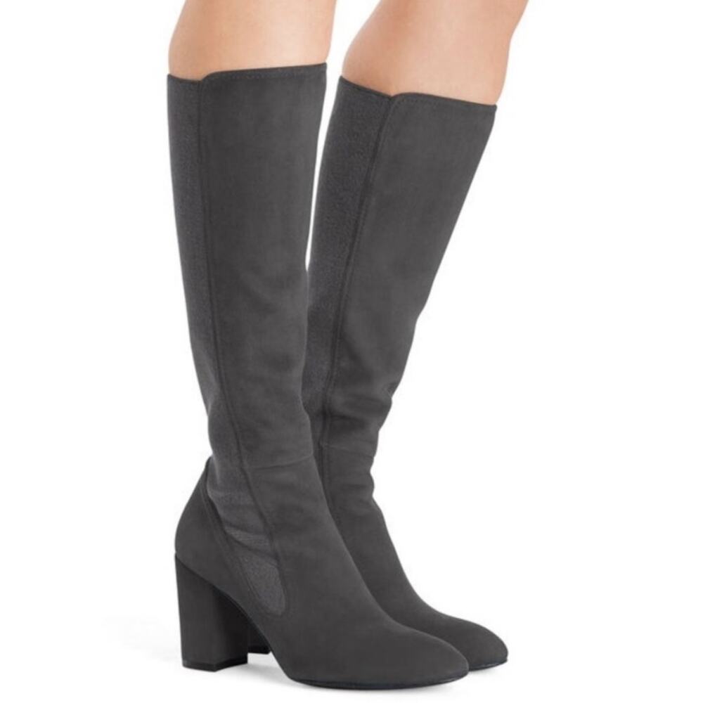 Stuart Weitzman Livia 80 Slate Gray Suede Boots